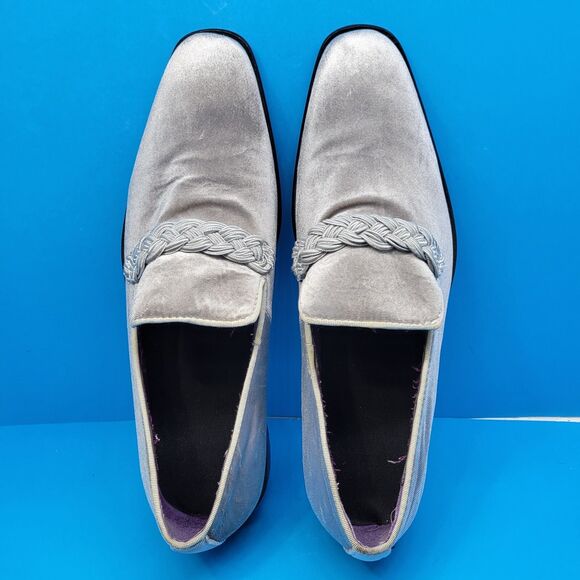 After Midnight Mens Silver Velvet Braided Strap Loafer Size US 10 VGC - Picture 11 of 12